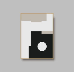 Abstract geometric mid century wall art print. Black and white poster with geometric shapes for wall art, interior gallery. Artwork for wall decor with neutral colors, minimal. Vector illustration
