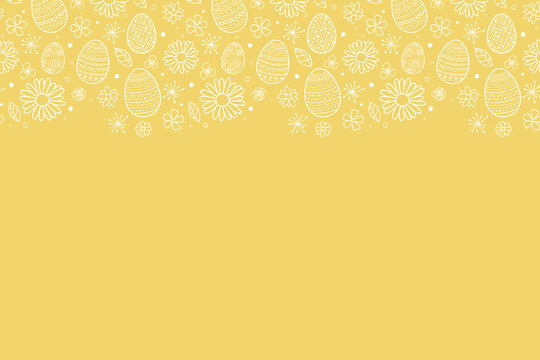 Easter background with cute with decorative eggs and flowers. Vector