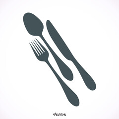Spoon, fork and knife. Vector silhouette.