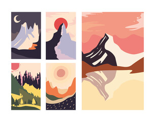 Minimalist landscapes banners collection vector design
