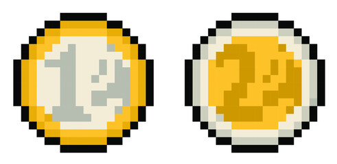 Pixel euro coins - vector, isolated