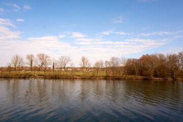 beautiful view of the neckar river in germany under a blue sky