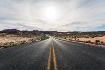 Fototapeta na wymiar A road runs through it in the Valley of Fire State Park near Las Vegas Nevada