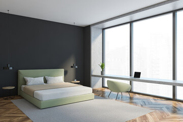 Fototapeta na wymiar Grey and wooden bedroom with window