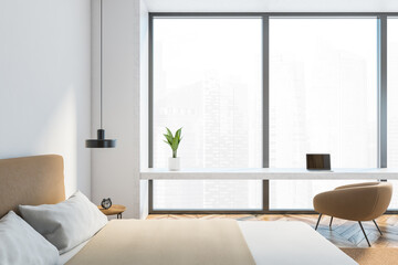 Fototapeta na wymiar Light and wooden bedroom with window