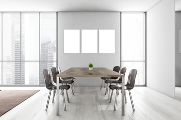 Mockup frames in light living room with table and chairs