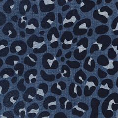 African denim background. Safari fabric design with leopard skin print