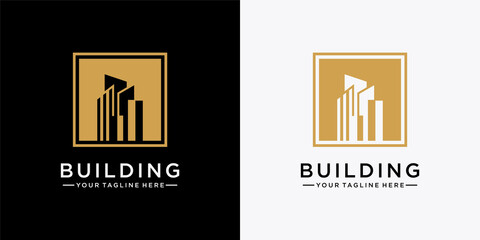 Building construction logo design with modern negative concept