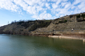 imposing dam in the neckar river in germany