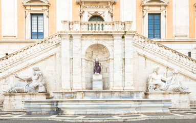 Fototapeta na wymiar Rome, Italy. View of the staircase of the Palazzo Senatorio by Michelangelo, a Renaissance masterpiece.