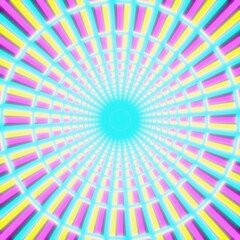 Glowing neon beams and concentric circles radiating from the center