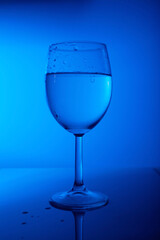 clean water in a glass drop glass in cold tone