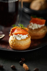 Yorkshire pudding with cream cheese and salmon, a traditional English dish