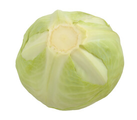 Green whole cabbage isolated on white background.