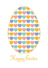 Happy Easter. cartoon Easter egg and colorful little hearts. Seasonal vector illustration