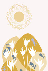 Boho style sun plants vase poster vector