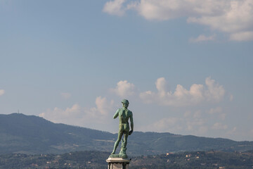 Back view of Statue of David, Piazza Michelangelo in Florence, Italy