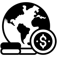 
Dollar with globe, solid icon of world economy


