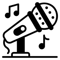 
Mic with music, singing song concept in solid icon

