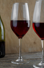 Two glasses with red wine close-up. Drinking wine. Wineglass