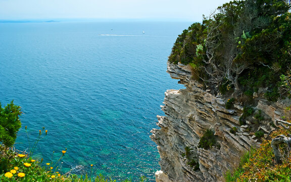 The Strait Of Bonifacio From The Cliff, Corsica, France