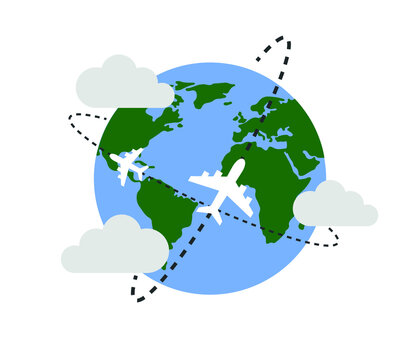 World map plane tracks. Aviation track path on world map, airplane route line and travel routes or itinerary pathway. planes fly air transportation vector illustration.