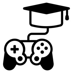
Gamepad with mortarboard, icon of learning games

