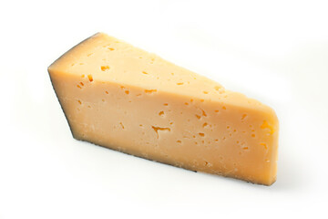 a piece of hard milk cheese on a white background
