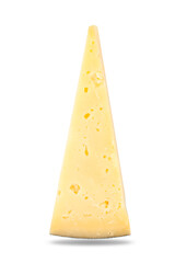 piece of dairy hard cheese vertical compane in isolation on white background