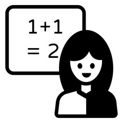 
Lady with board showing tutor in glyph icon 

