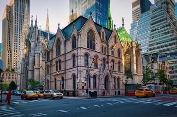 The Cathedral of St. Patrick is a Neo-Gothic-style Roman Catholic cathedral church and a prominent landmark of New York City - obrazy, fototapety, plakaty