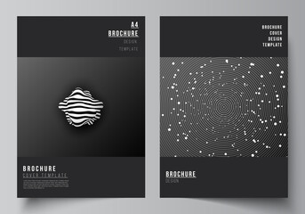 Vector layout of A4 format cover mockups design templates for brochure, flyer layout, booklet, cover design, book design, brochure cover. Tech science future background, space astronomy concept. © Raevsky Lab