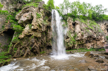 Honey waterfalls in Caucasus mountains