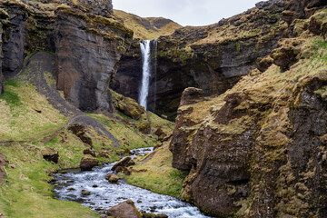 Kvernufoss waterfall landscape in Iceland