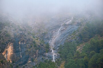 Castle La Iruela located in the Sierra de Cazorla in the region of Andalusia, Spain. Dawn in the castle