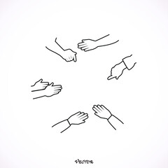 round table, human hands during business discussion