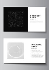 Fototapeta premium Vector layout of two creative business cards design templates, horizontal template vector design. Abstract technology black color science background. Digital data. Minimalist high tech concept.
