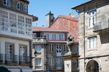 Fototapeta na wymiar Typical street of Santiago de Compostela, Spain