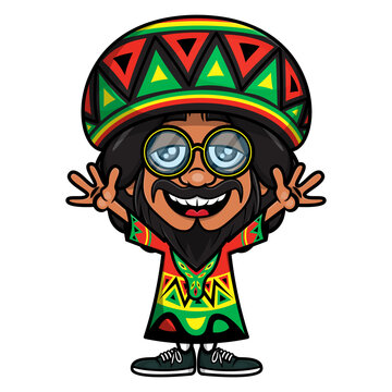 Dreadlocks Man Cartoon Character wearing eyeglasses, slouchy beanie, and  ethnic traditional costume with rastafari flag color. best for mascot,  poster, sticker, or logo of Reggae music themes Stock Vector | Adobe Stock