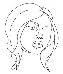 Silhouettes of the girl's head. Woman face in modern one line style. Continuous line drawing, aesthetic outline for decor, posters, stickers, logo. Vector illustration.