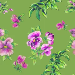Badezimmer Foto Rückwand watercolor seamless pattern with pink violet flowers © Svetlana