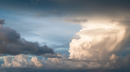 The sky with dark gray clouds before storm and rain in rainy season.