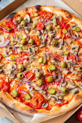 pizza vegetable fast food no meat no cheese snack savory pie healthy meal top view copy space food background rustic vegan or vegetarian food