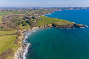 Aerial photograph of Porthcurnick , Roseland, Cornwall, England
