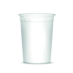 White closed packaging for yogurt  isolated on a white background. Plastic Cup mock up