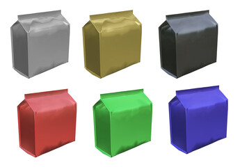 3D rendering - High resolution image six colors of quattro seal bag Isolated on a white background  high quality details