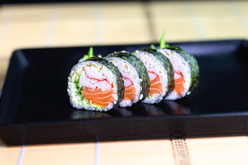 delicious and healthy pieces of fish sushi