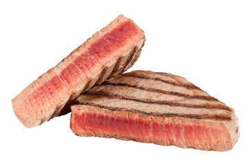 Grilled beef steak isolated on white background, clipping path, full depth of field