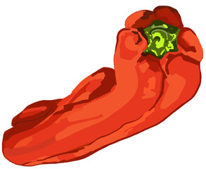 Red pepper, sweet paprika. Fresh vegetarian food.  Fresh, seasonal crop. Vegetarian, vegetable, bright print for kitchen or farm. The plant is edible. Vegetable, healthy meal.