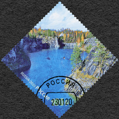 RUSSIA - 2020: shows Ruskeala Mountain Park, 100 years of the Republic of Karelia, 2020